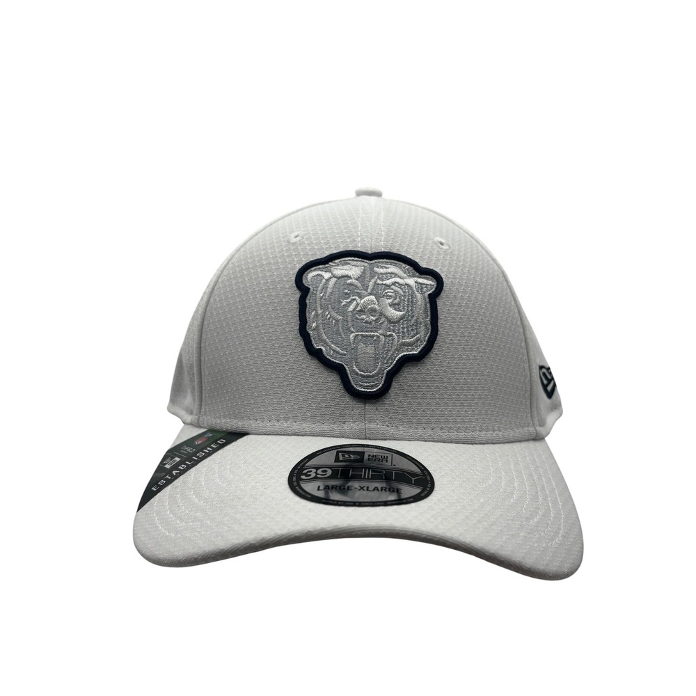 Chicago Bears New Era 39THIRTY Hat L/XL NFL 100th Season White Gray NWT